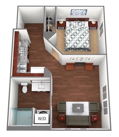 Floor plan for 1 bed, 1 bath, 479 sqft